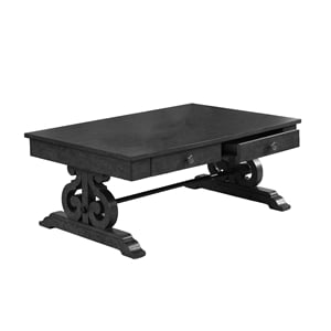 Traditional Coffee Table in Rustic Dark Gray Wood and 2 Storage Drawers