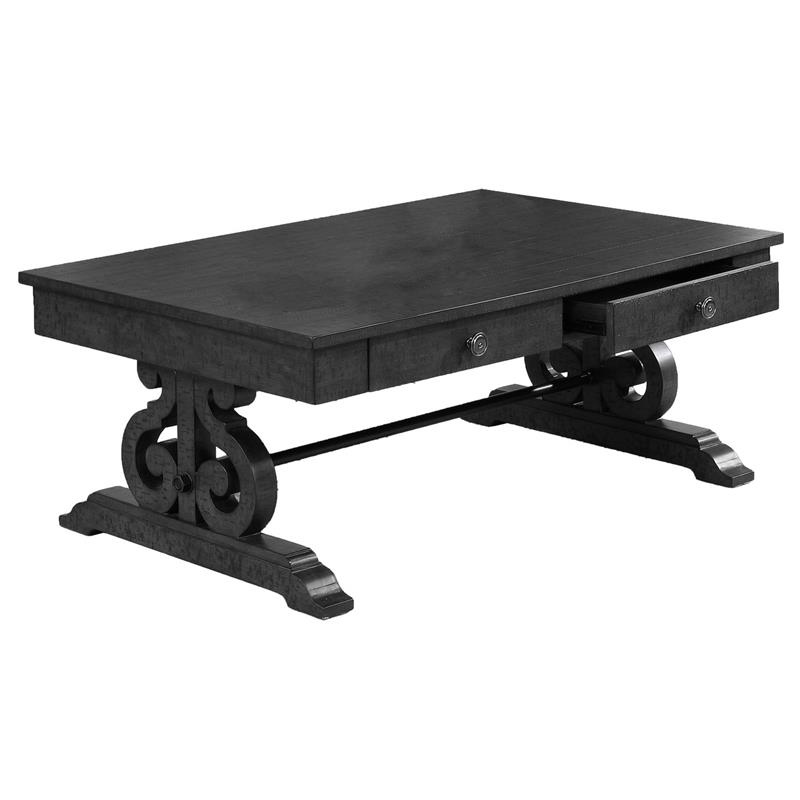 Traditional 3pc Coffee Table Set in Rustic Dark Gray Wood with Drawer Storage