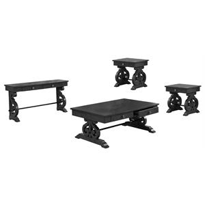 traditional 4pc coffee table set in rustic dark gray wood with drawer storage