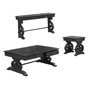 traditional 3pc coffee table set in rustic dark gray wood with drawer storage