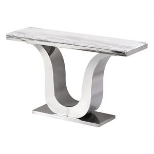genuine white marble console table with silver stainless steel base