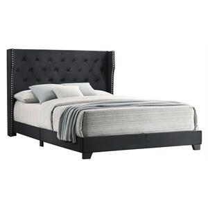 Black Velvet Panel Bed with Tufted Headboard in Full Size