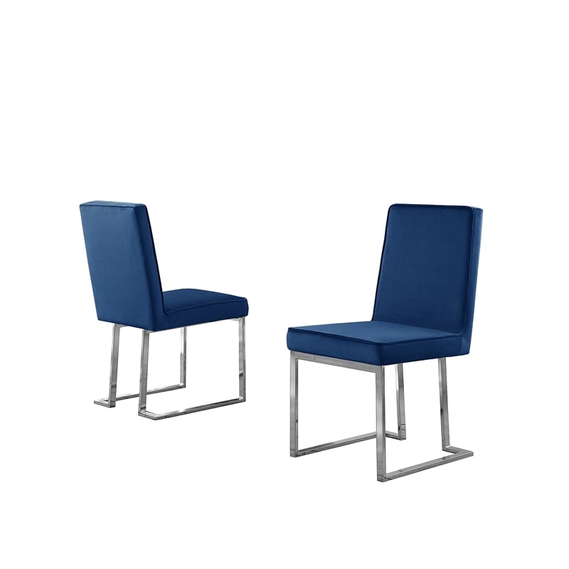 Simplistic Navy Blue Velvet Side Chairs with Silver Chrome Base (Set of 2)