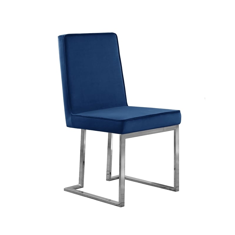 Simplistic Navy Blue Velvet Side Chairs with Silver Chrome Base (Set of 2)