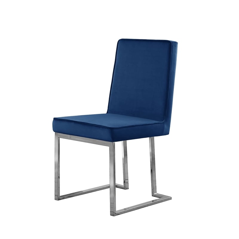 Simplistic Navy Blue Velvet Side Chairs with Silver Chrome Base (Set of 2)