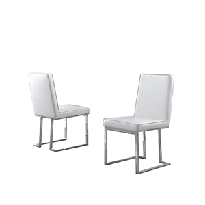 Simplistic White Faux Leather Side Chairs with Silver Chrome Base (Set of 2)