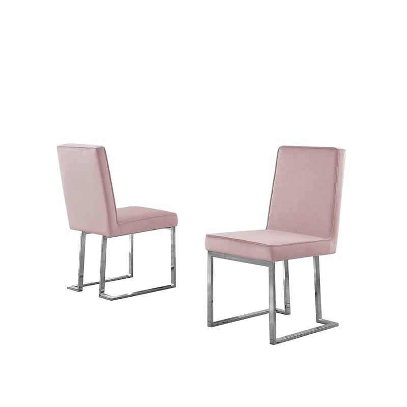 Simplistic Pink Velvet Side Chairs with Silver Chrome Base (Set of 2)