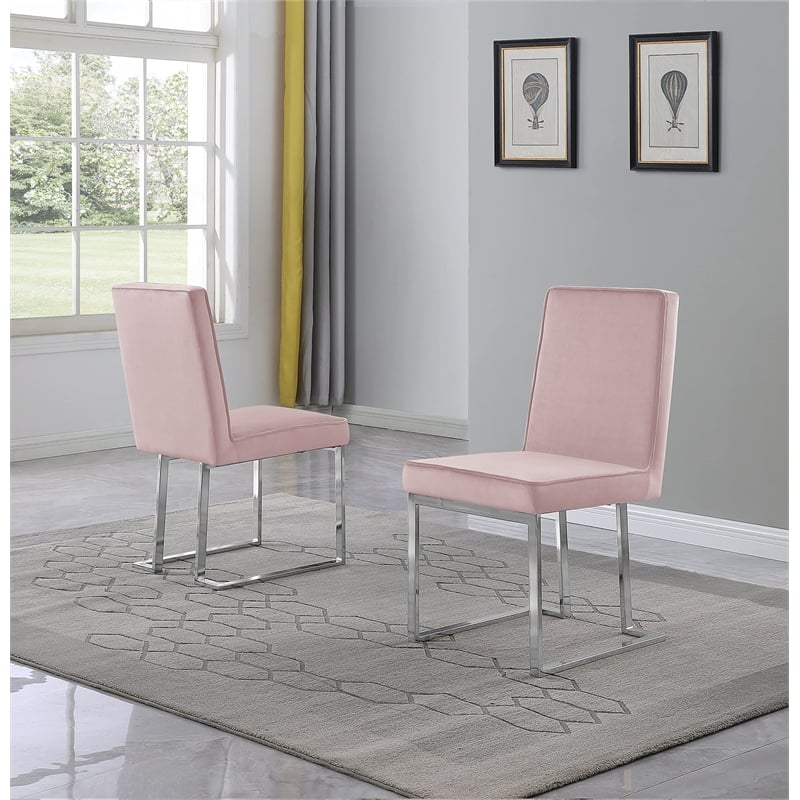 Simplistic Pink Velvet Side Chairs with Silver Chrome Base (Set of 2)