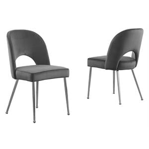 Contemporary Dark Gray Velvet Side Chairs with Silver Chrome Base (Set of 2)