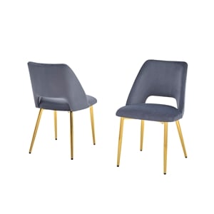 Contemporary Dark Gray Velvet Side Chairs with Gold Chrome Base (Set of 2)