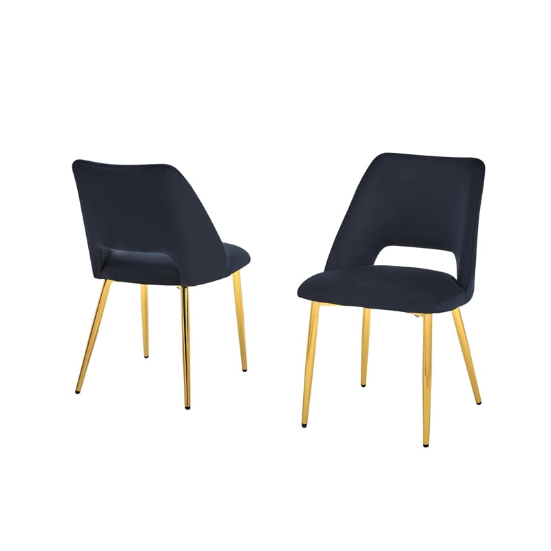 Contemporary Black Velvet Side Chairs with Gold Chrome Base (Set of 2)