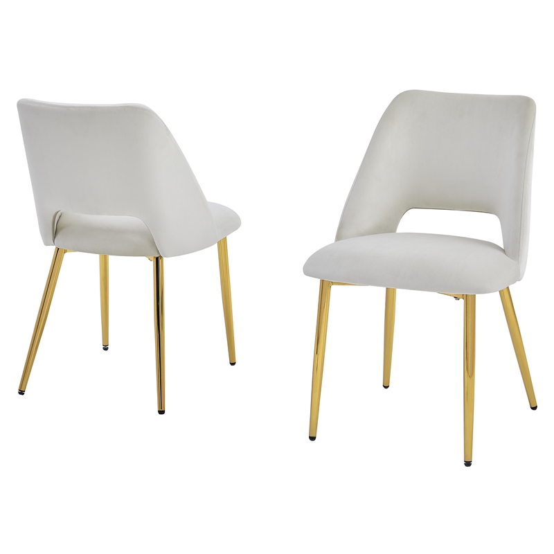 Contemporary Cream Velvet Side Chairs with Gold Chrome Base (Set of 2)