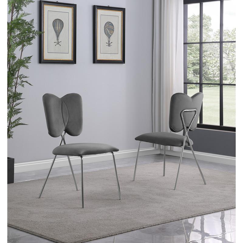 Winged Side Chairs with Dark Gray Velvet and Silver Chrome Base (Set of 4)