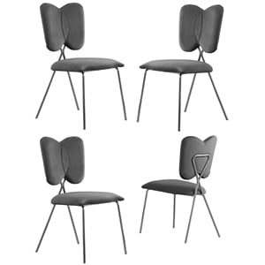 Winged Side Chairs with Dark Gray Velvet and Silver Chrome Base (Set of 4)