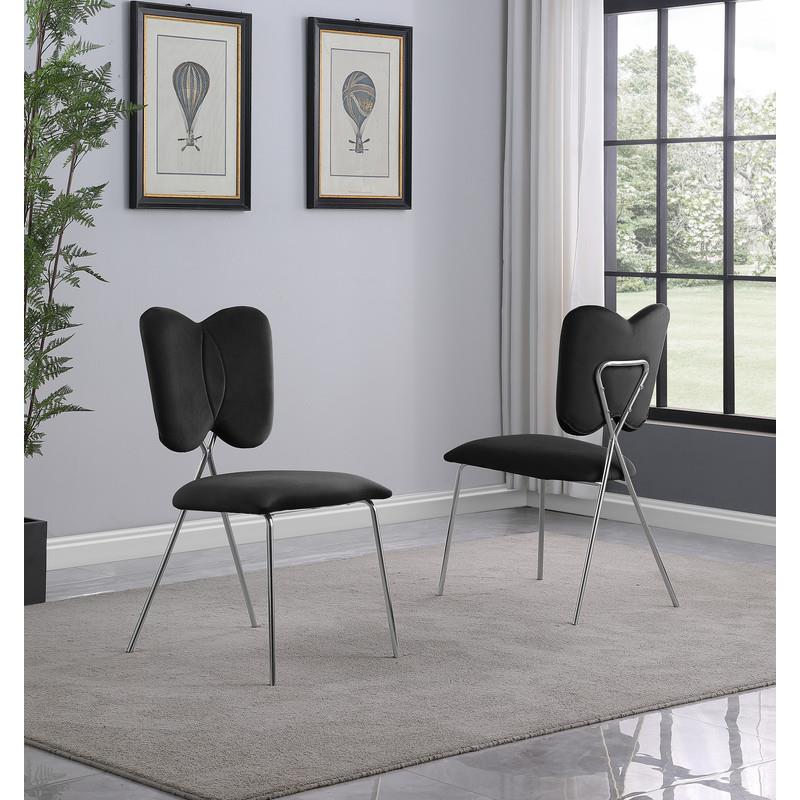 Winged Side Chairs with Black Velvet and Silver Chrome Base (Set of 4)