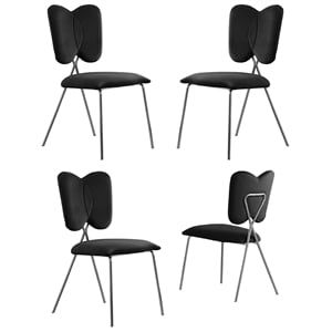 Winged Side Chairs with Black Velvet and Silver Chrome Base (Set of 4)
