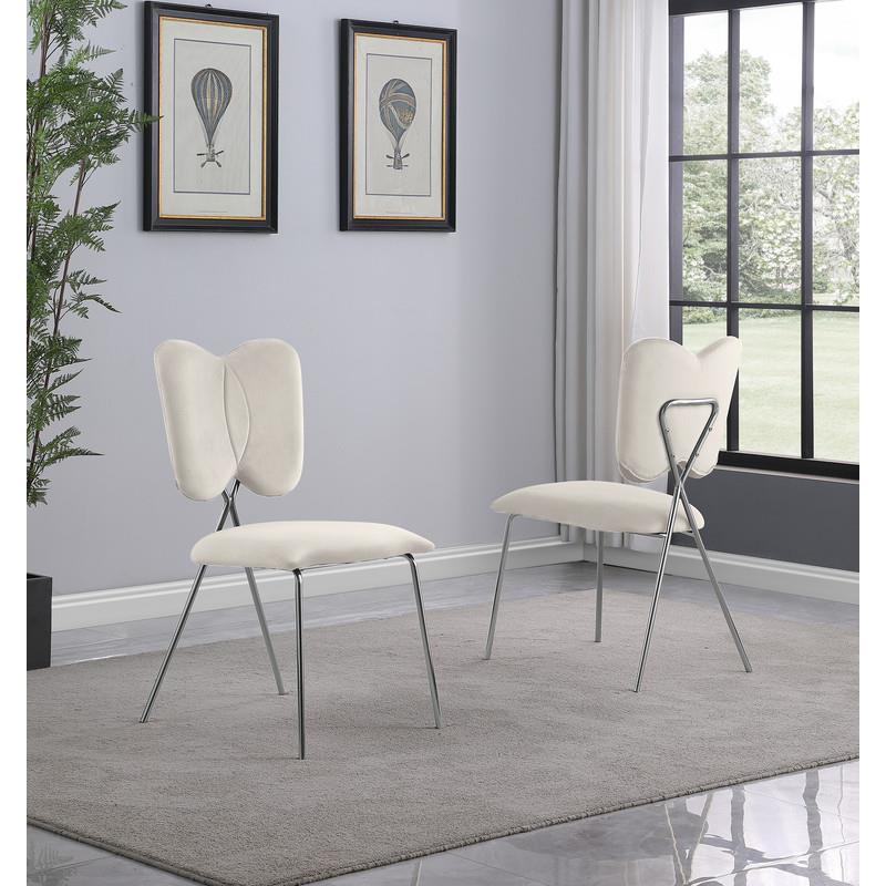 Winged Side Chairs with Cream Velvet and Silver Chrome Base (Set of 4)
