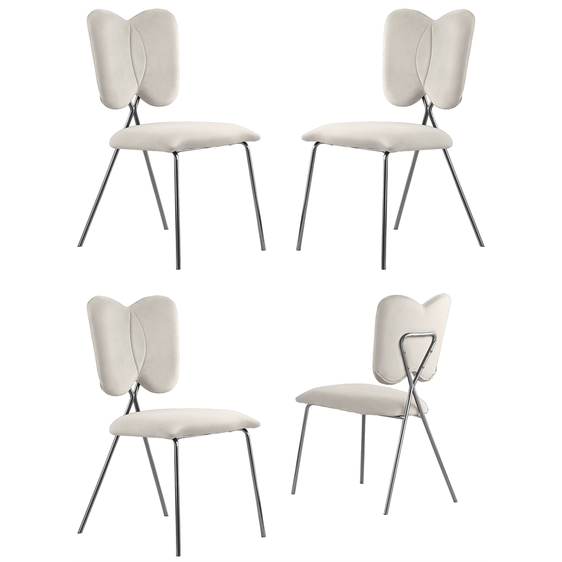 Winged Side Chairs with Cream Velvet and Silver Chrome Base (Set of 4)
