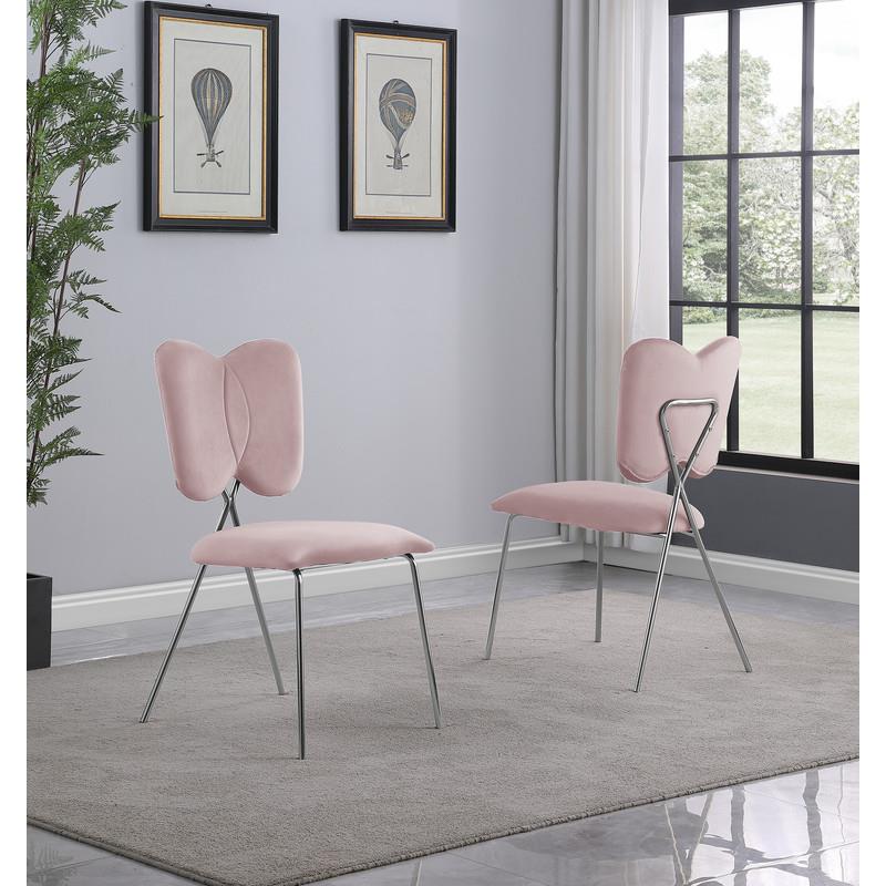 Winged Side Chairs with Pink Velvet and Silver Chrome Base (Set of 4)