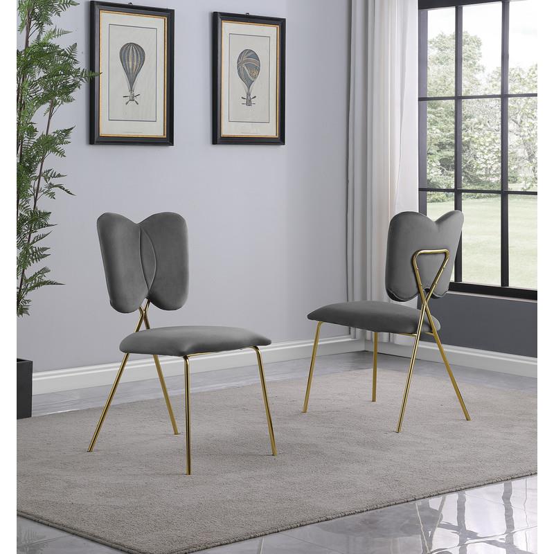 Winged Side Chairs with Dark Gray Velvet and Gold Chrome Base (Set of 4)
