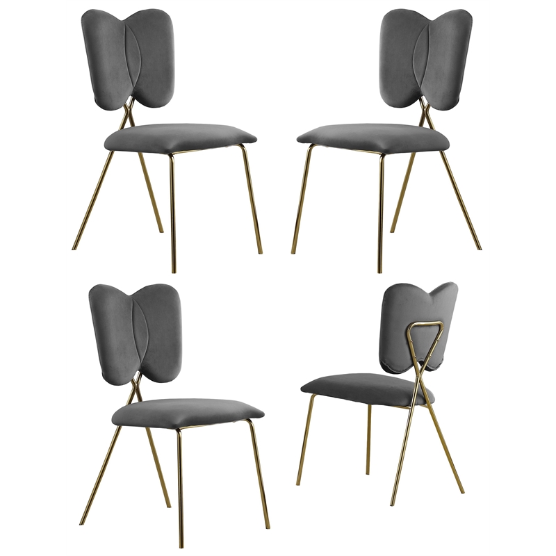 Winged Side Chairs with Dark Gray Velvet and Gold Chrome Base (Set of 4)