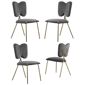 Winged Side Chairs with Dark Gray Velvet and Gold Chrome Base (Set of 4)