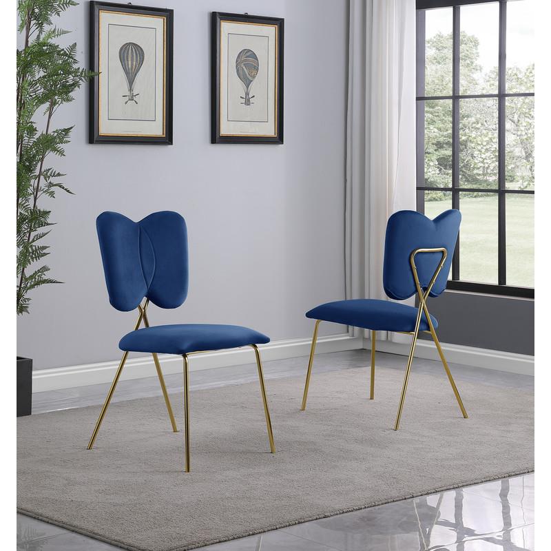 Winged Side Chairs with Navy Blue Velvet and Gold Chrome Base (Set of 4)