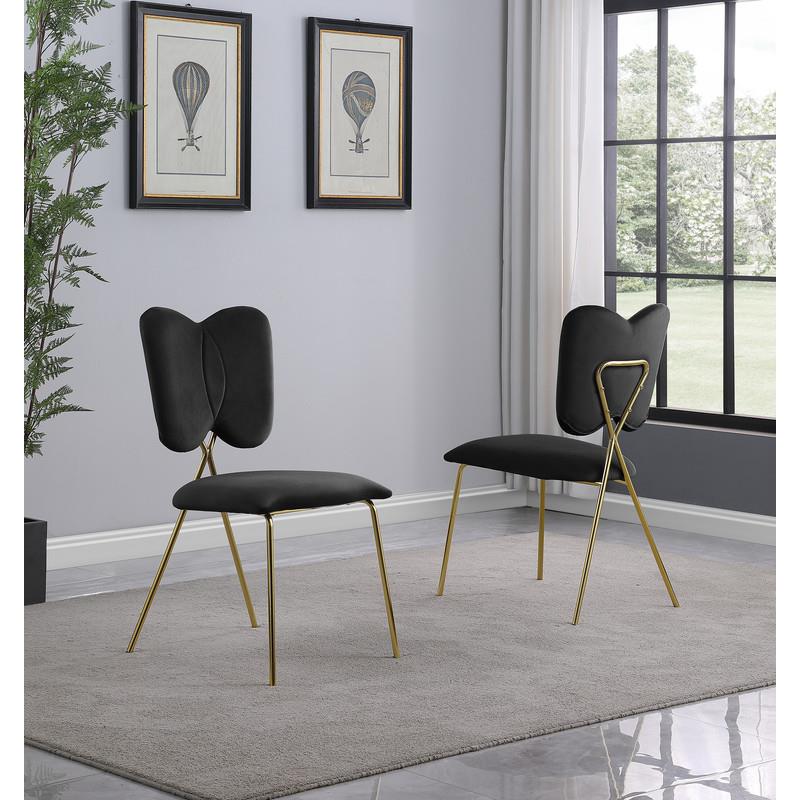 Winged Side Chairs with Black Velvet and Gold Chrome Base (Set of 4)