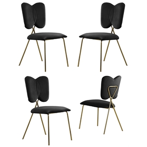 Winged Side Chairs with Black Velvet and Gold Chrome Base (Set of 4)