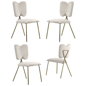 Winged Side Chairs with Cream Velvet and Gold Chrome Base (Set of 4)