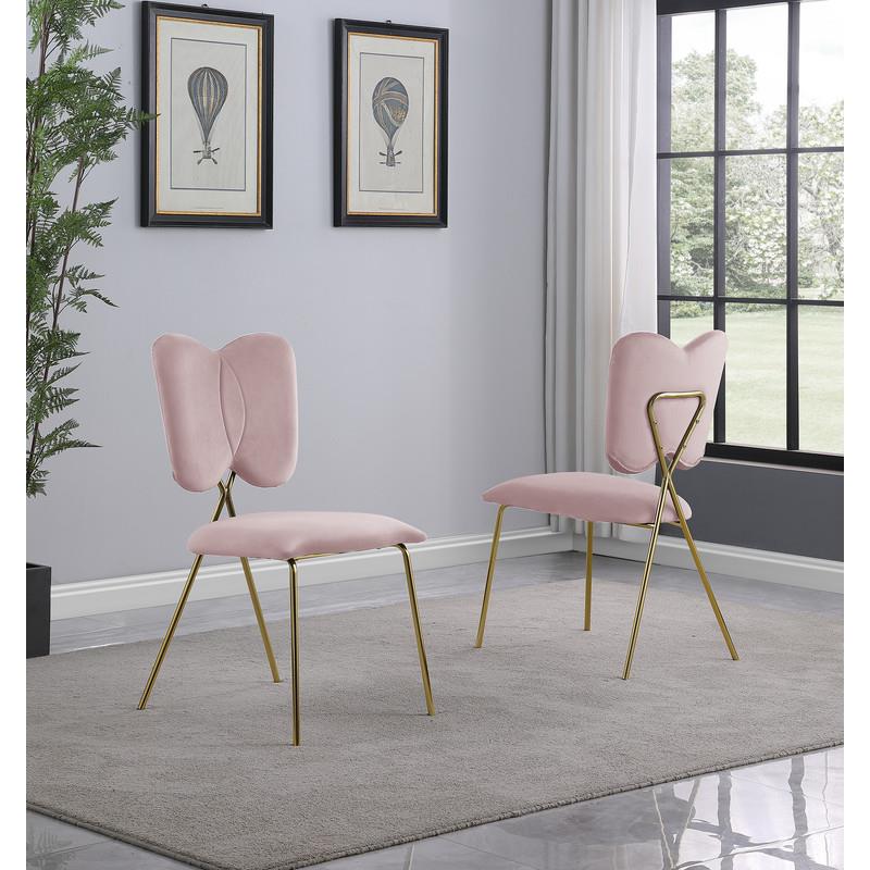 Winged Side Chairs with Pink Velvet and Gold Chrome Base (Set of 4)
