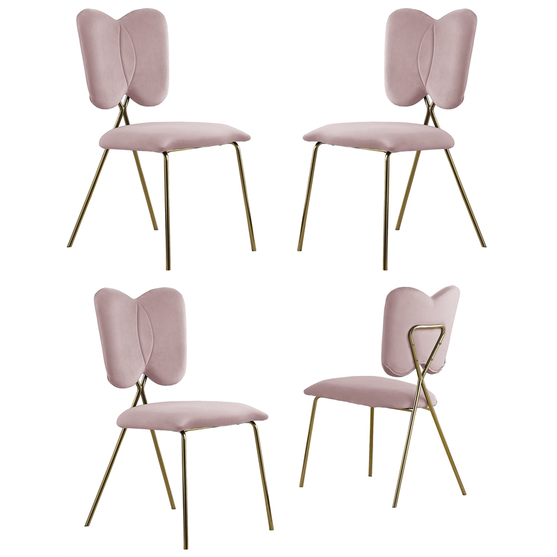Winged Side Chairs with Pink Velvet and Gold Chrome Base (Set of 4)