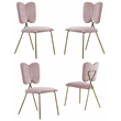 Winged Side Chairs with Pink Velvet and Gold Chrome Base (Set of 4)