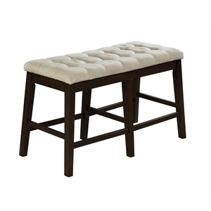 Cappuccino Wood Counterheight Dining Bench with Beige Linen Fabric