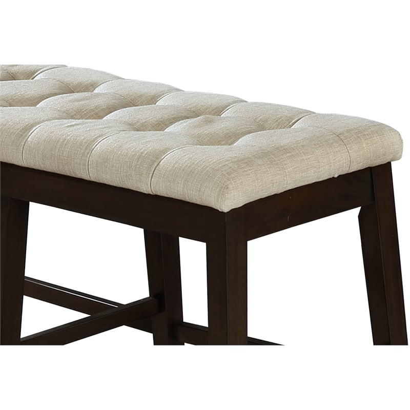 Cappuccino Wood Counterheight Dining Bench with Beige Linen Fabric
