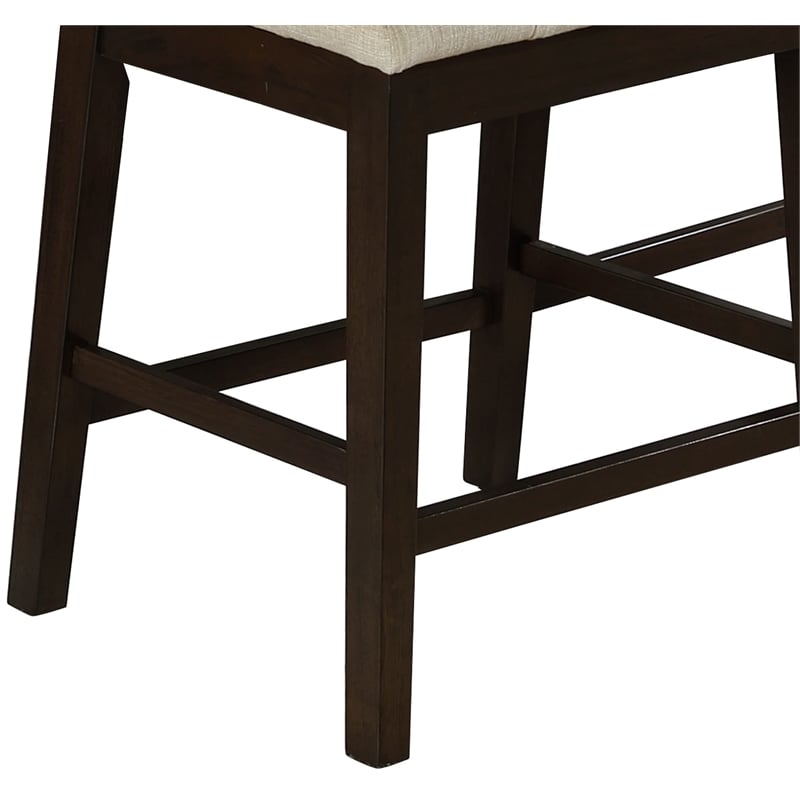 Cappuccino Wood Counterheight Dining Bench with Beige Linen Fabric