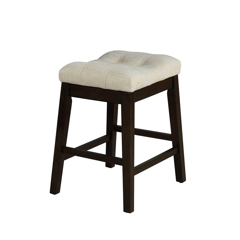 Cappuccino Wood Counterheight Dining Stools with Beige Linen Fabric