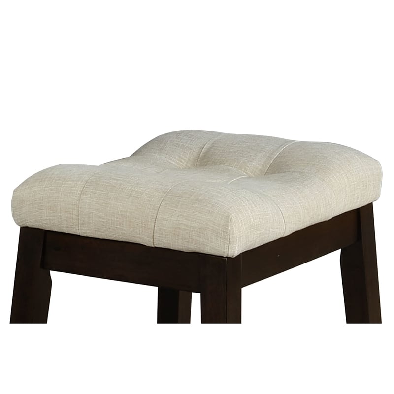 Cappuccino Wood Counterheight Dining Stools with Beige Linen Fabric