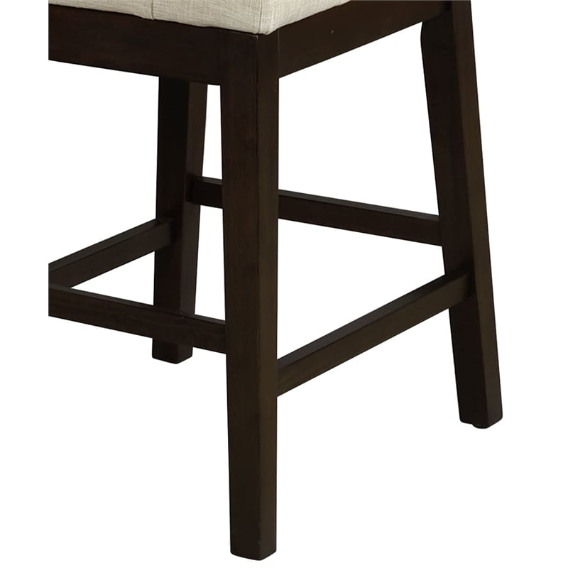 Cappuccino Wood Counterheight Dining Stools with Beige Linen Fabric