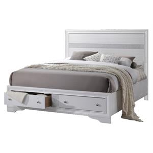 Chic White Wood Full Sized Platform Bed with Footboard Storage