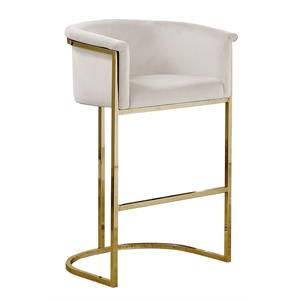 Cream Velvet Counterheight Chair (Single) with Gold Metal Chrome Base