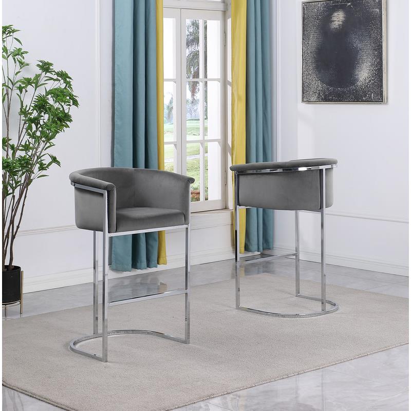 Dark Gray Velvet Counterheight Chair (Single) with Silver Metal Chrome Base