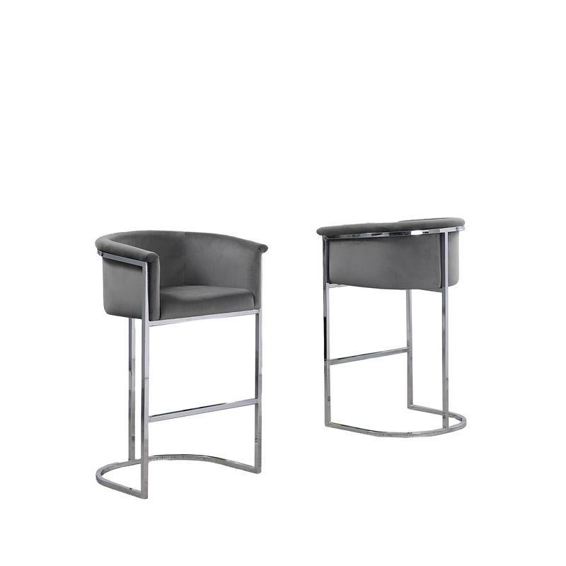 Dark Gray Velvet Counterheight Chair (Single) with Silver Metal Chrome Base