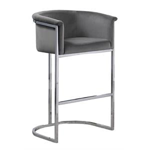 Dark Gray Velvet Counterheight Chair (Single) with Silver Metal Chrome Base
