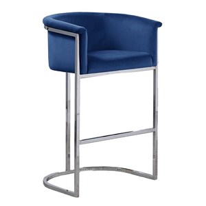 Navy Blue Velvet Counterheight Chair (Single) with Silver Metal Chrome Base
