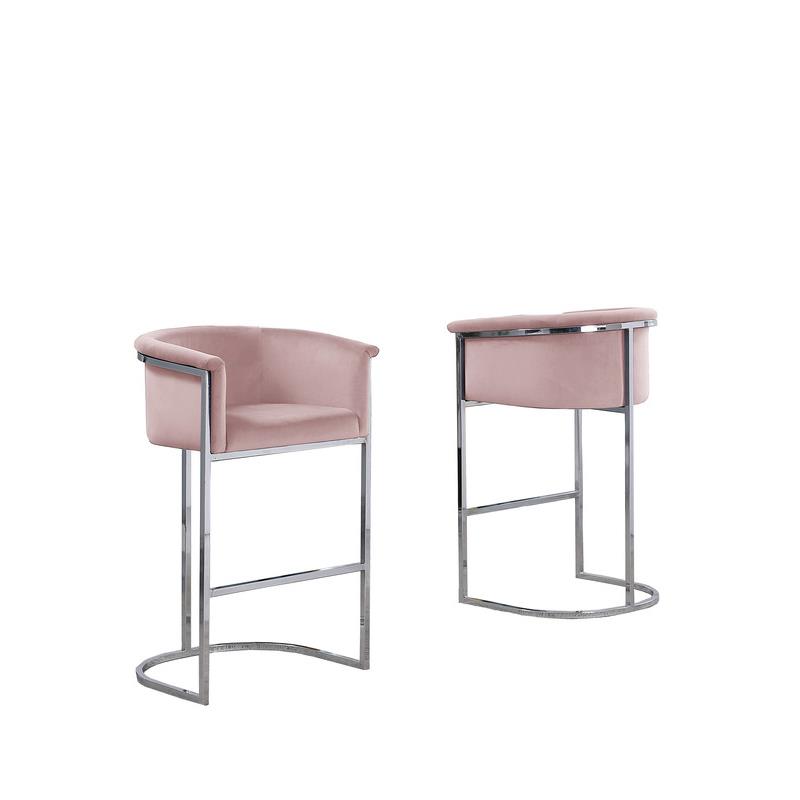 Pink Velvet Counterheight Chair (Single) with Silver Metal Chrome Base