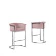 Pink Velvet Counterheight Chair (Single) with Silver Metal Chrome Base