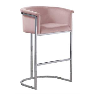 Pink Velvet Counterheight Chair (Single) with Silver Metal Chrome Base