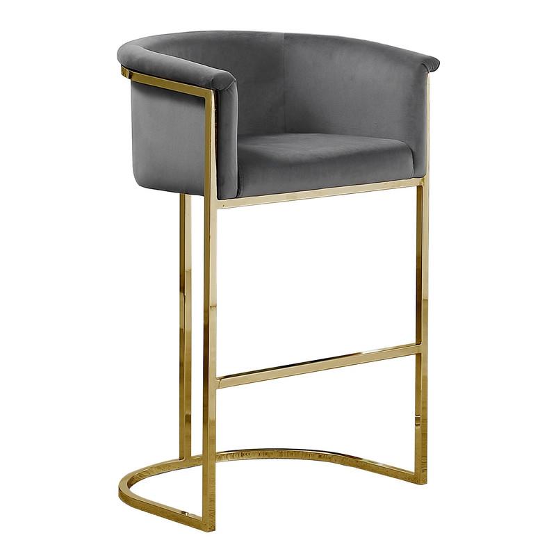 Dark Gray Velvet Barstool Chair (Single) with Gold Metal Chrome Base