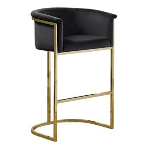 Black Velvet Barstool Chair (Single) with Gold Metal Chrome Base